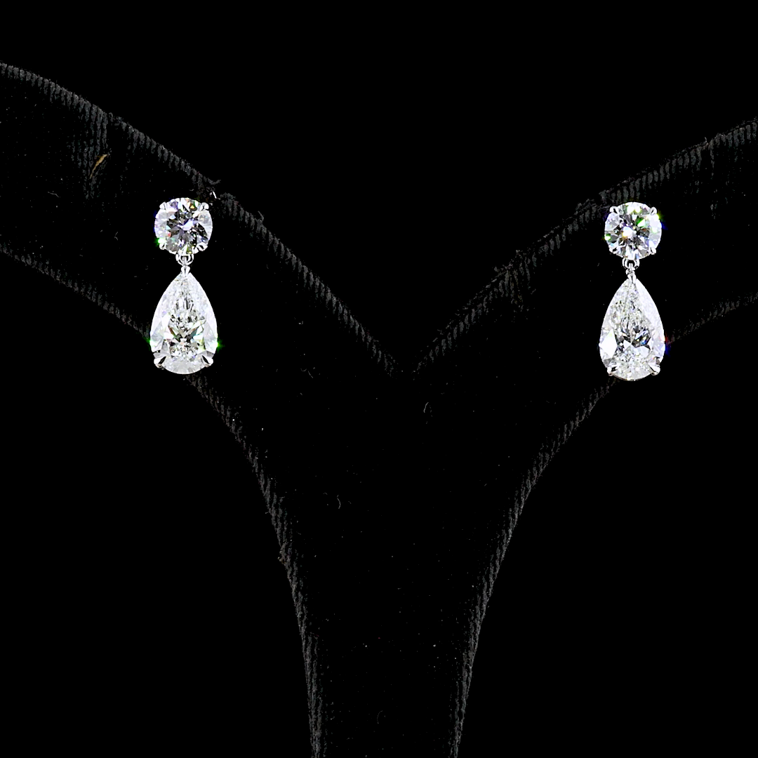 5ctw Prong Round & Pear Hanging Earrings