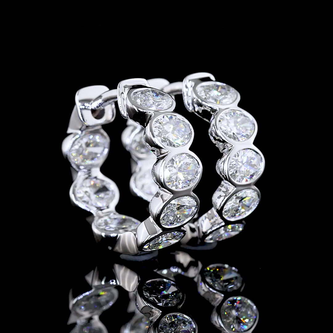 3-3/4ctw Bezel East West Oval Huggie Earrings