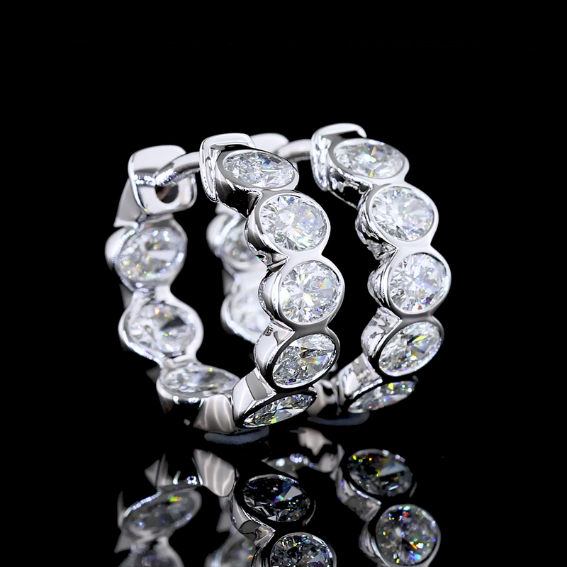 3-3/4ctw Bezel East West Oval Huggie Earrings