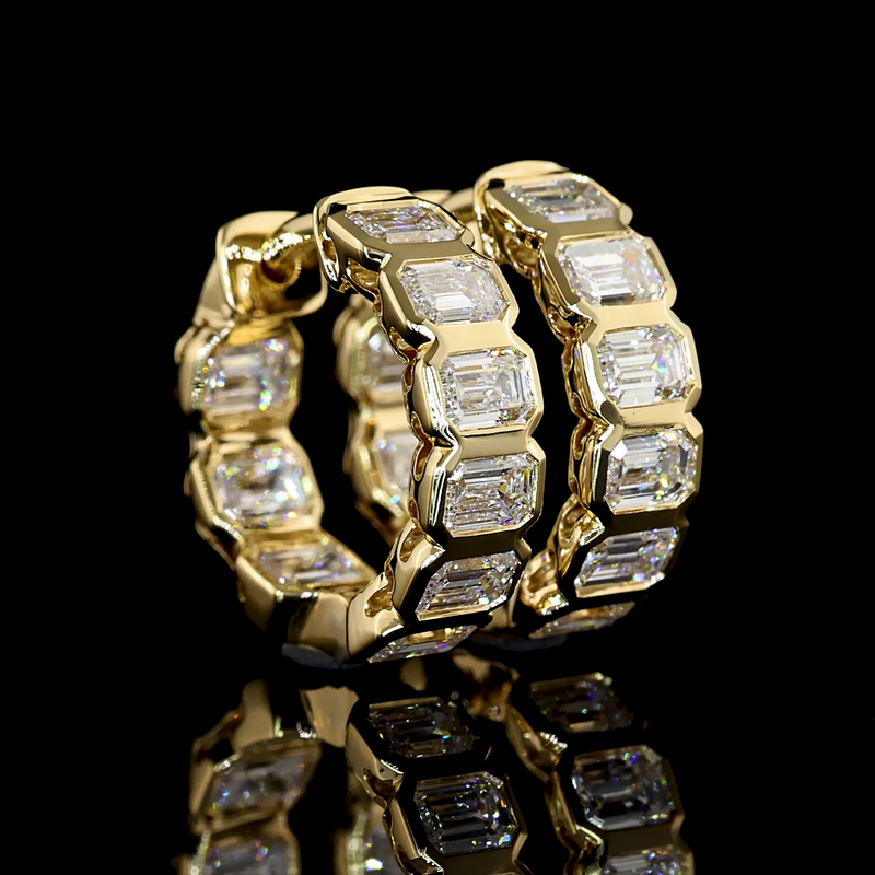 1-3/4ctw Bezel East West Emerald Huggie Earrings