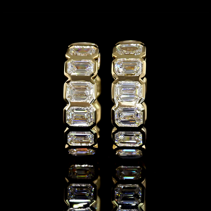 1-3/4ctw Bezel East West Emerald Huggie Earrings