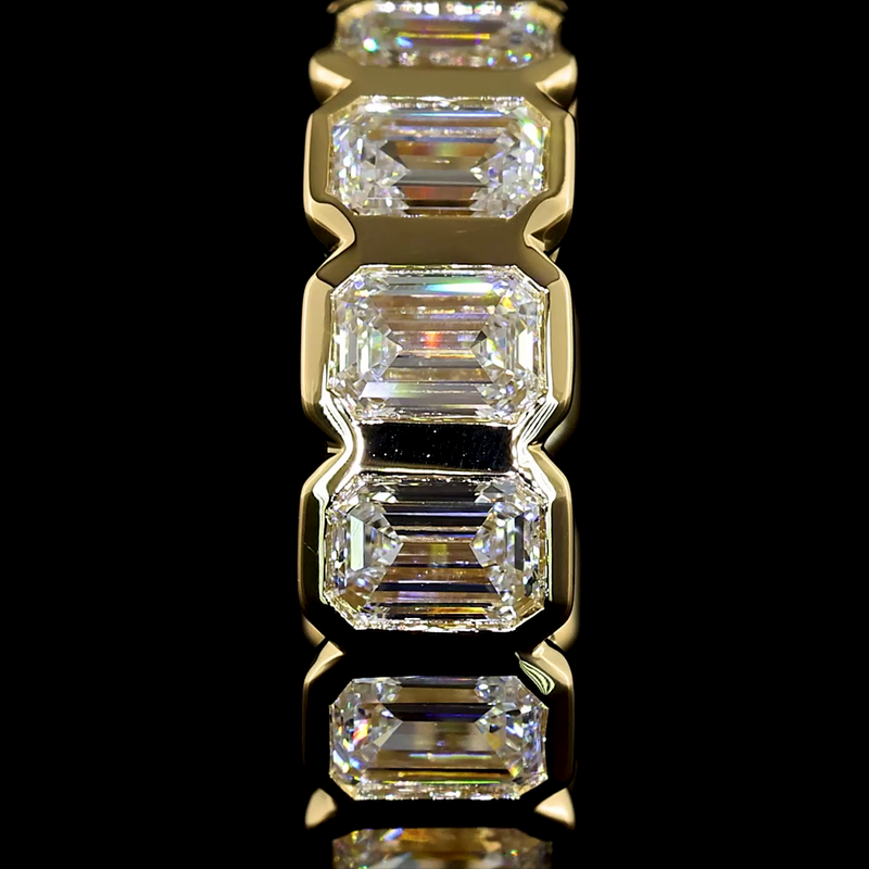 1-3/4ctw Bezel East West Emerald Huggie Earrings