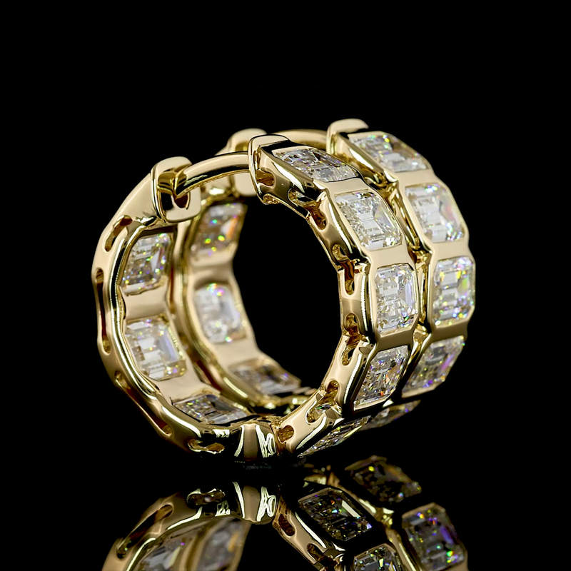 3-1/2ctw Bezel East West Emerald Huggie Earrings