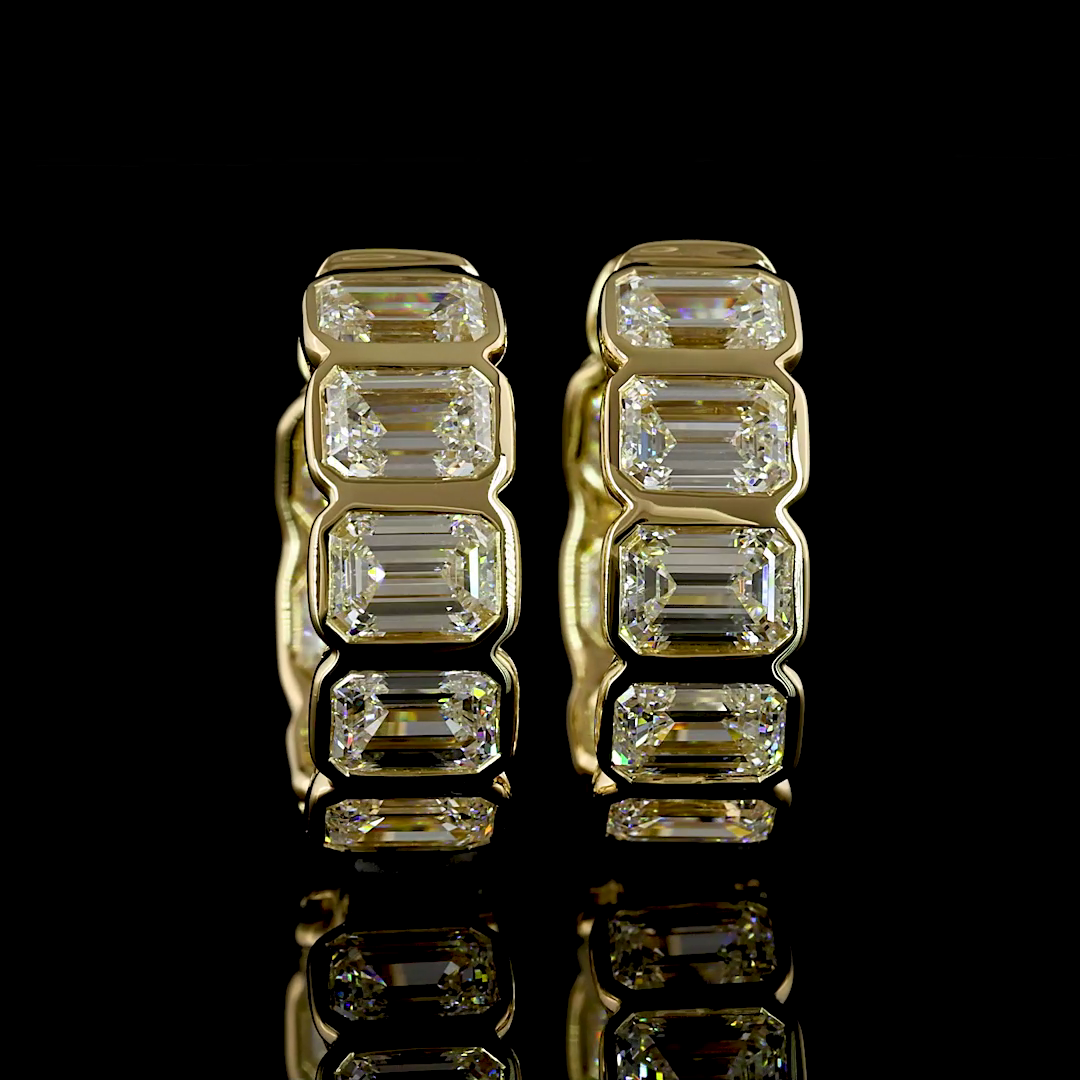 3-1/2ctw Bezel East West Emerald Huggie Earrings
