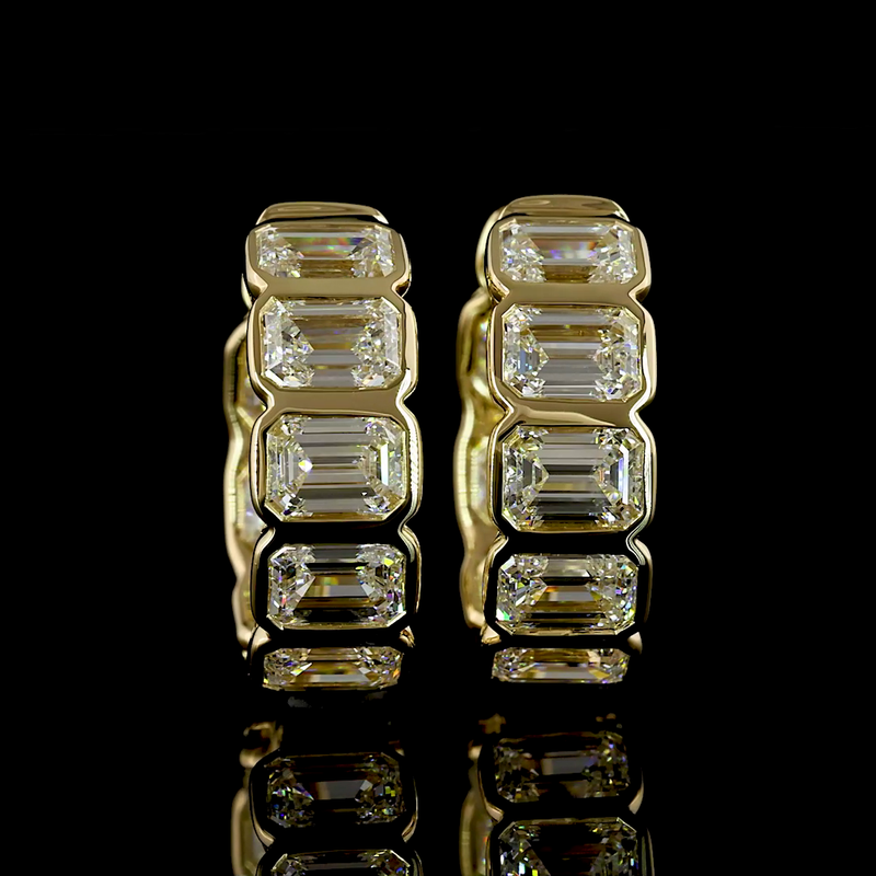 3-1/2ctw Bezel East West Emerald Huggie Earrings