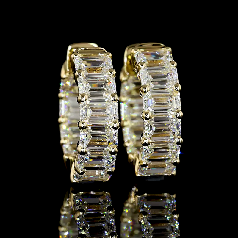 3ctw Prong East West Emerald Huggie Earrings