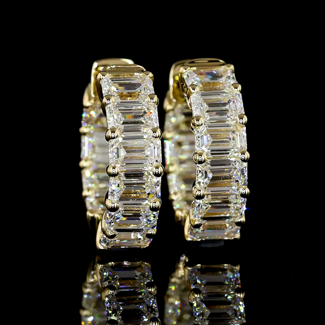 3ctw Prong East West Emerald Huggie Earrings