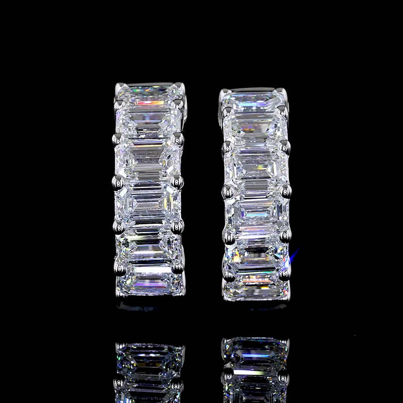 2ctw Prong East West Emerald Huggie Earrings