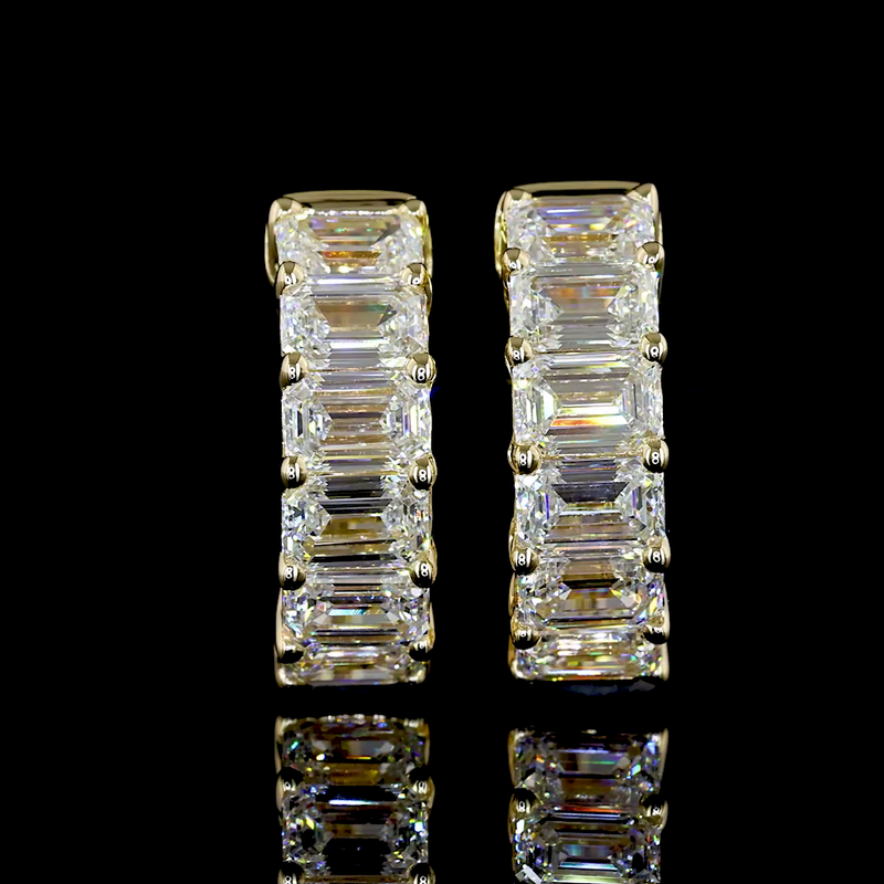 2ctw Prong East West Emerald Huggie Earrings