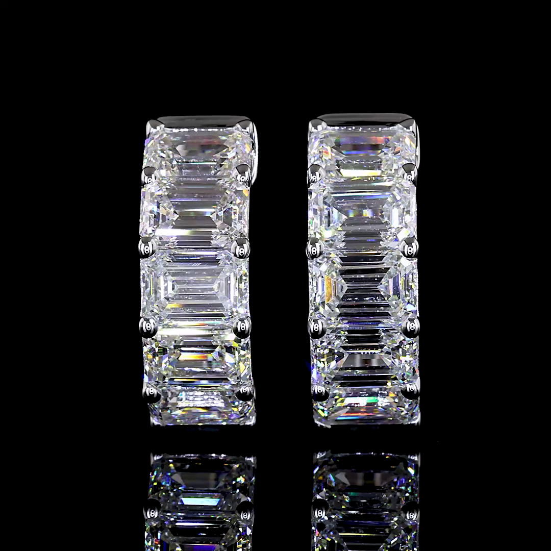 3-1/4ctw Prong East West Emerald Huggie Earrings