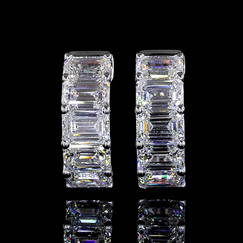 3-1/4ctw Prong East West Emerald Huggie Earrings