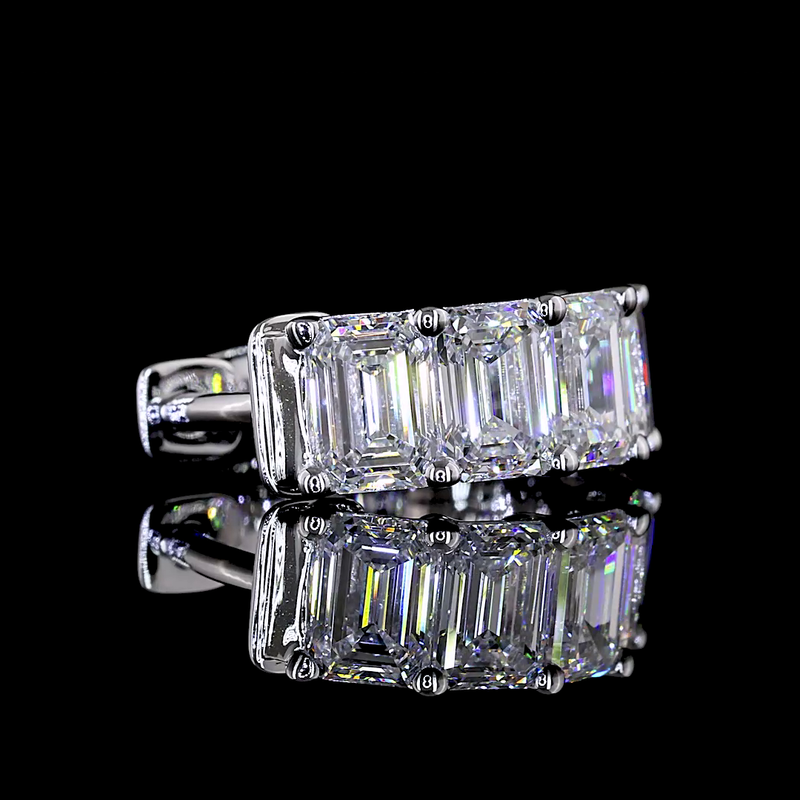 3-1/4ctw Prong East West Emerald Huggie Earrings
