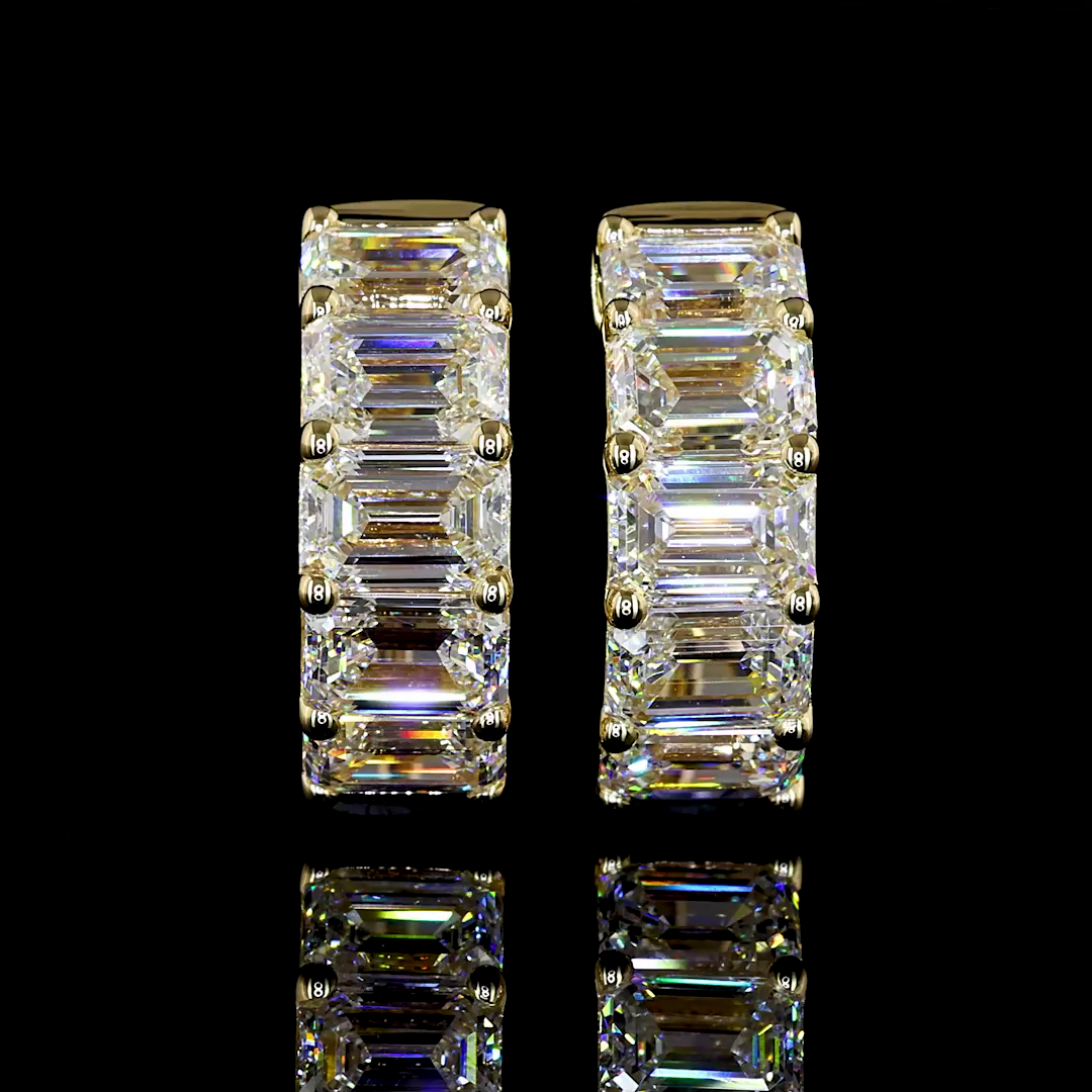 3-1/4ctw Prong East West Emerald Huggie Earrings