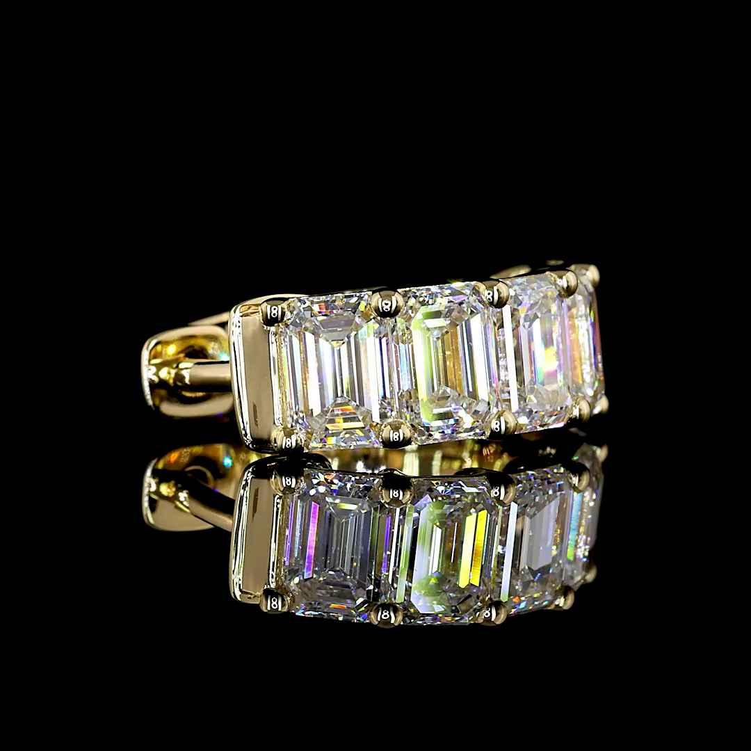 3-1/4ctw Prong East West Emerald Huggie Earrings