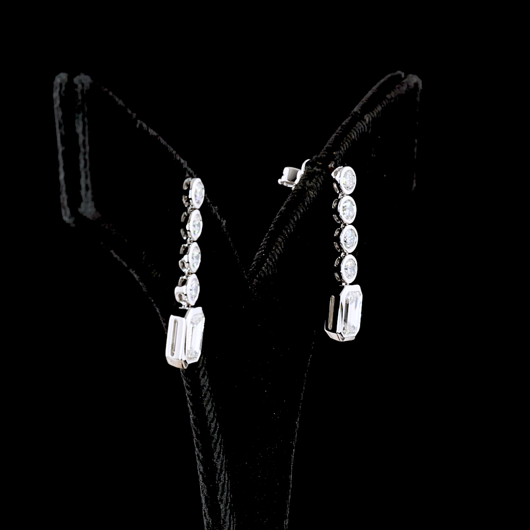 2-1/2ctw Bezel Emerald & Round Hanging Earrings