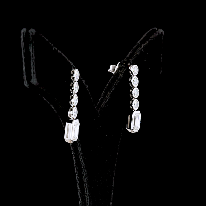 2-1/2ctw Bezel Emerald & Round Hanging Earrings