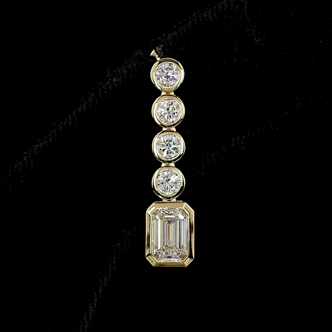 2-1/2ctw Bezel Emerald & Round Hanging Earrings