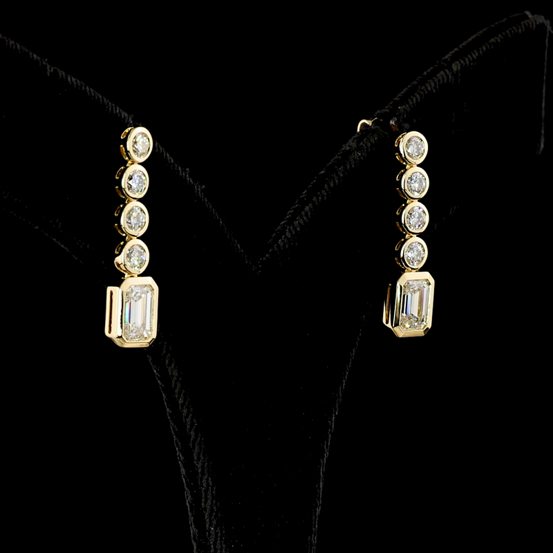 2-1/2ctw Bezel Emerald & Round Hanging Earrings
