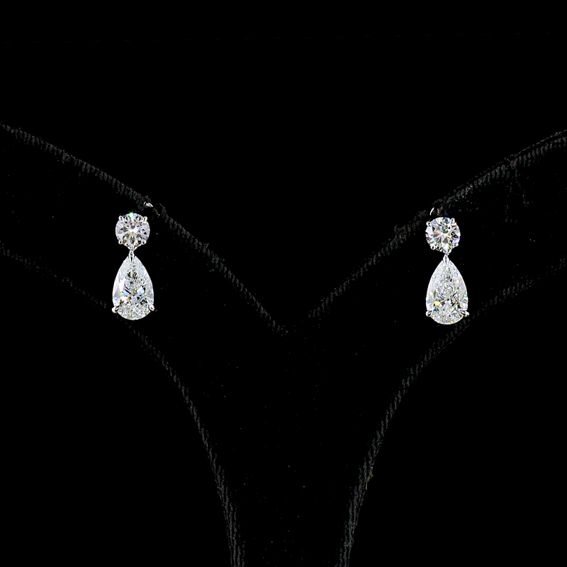 3ctw Prong Pear & Round Drop Earrings