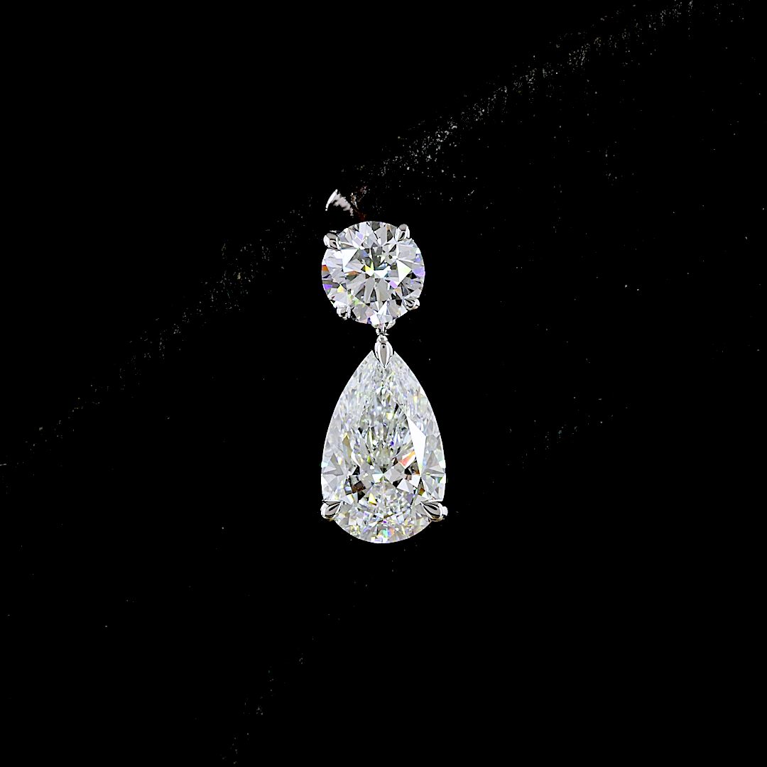 3ctw Prong Pear & Round Hanging Earrings