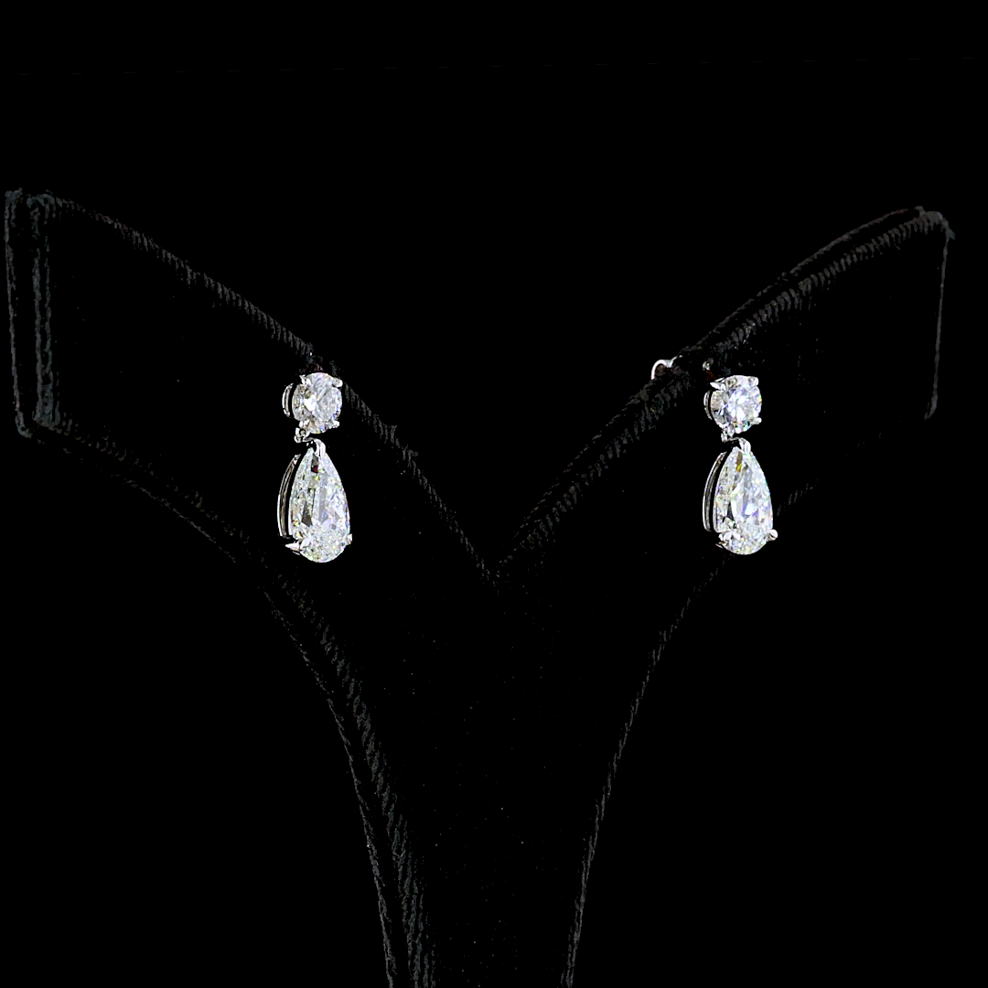 3ctw Prong Pear & Round Hanging Earrings