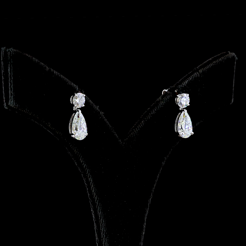 3ctw Prong Pear & Round Hanging Earrings