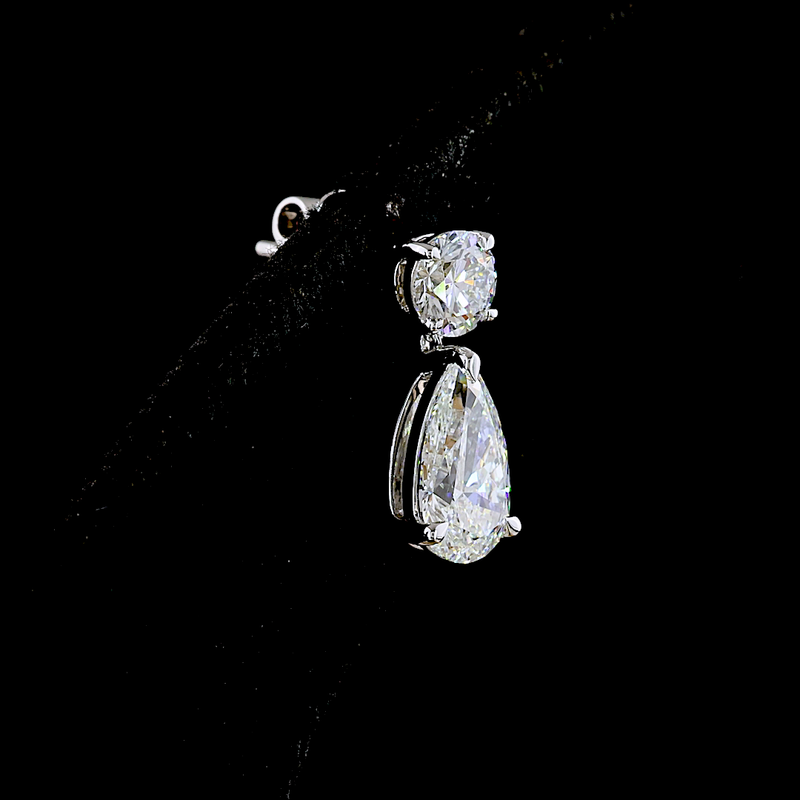 3ctw Prong Pear & Round Hanging Earrings