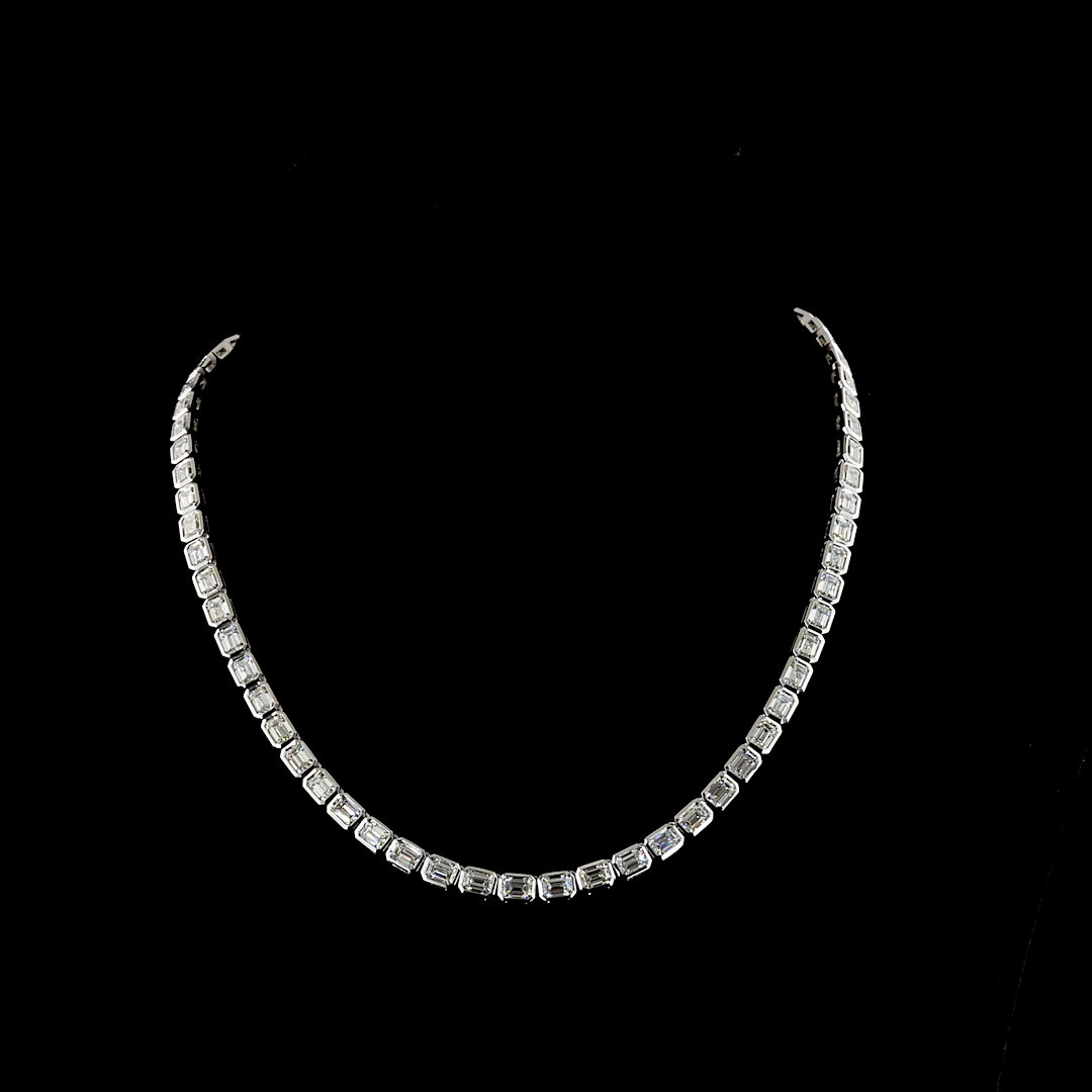 22ctw Bezel East West Emerald Tennis Necklace