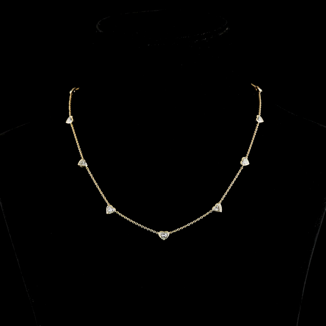 3-1/4ctw Bezel Heart Station Necklace