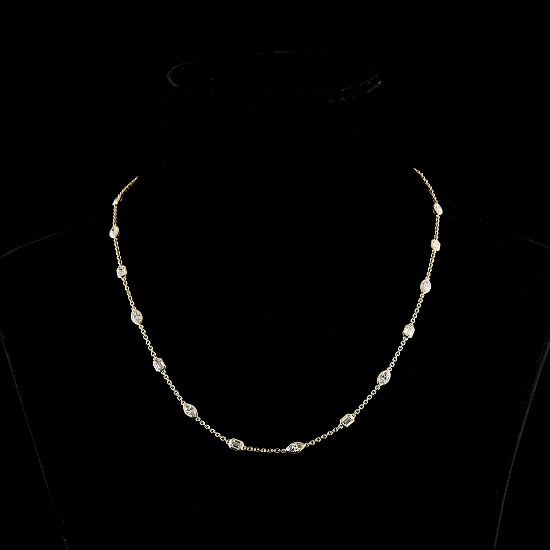 5ctw Bezel East West Marquise & Emerald Station Necklace