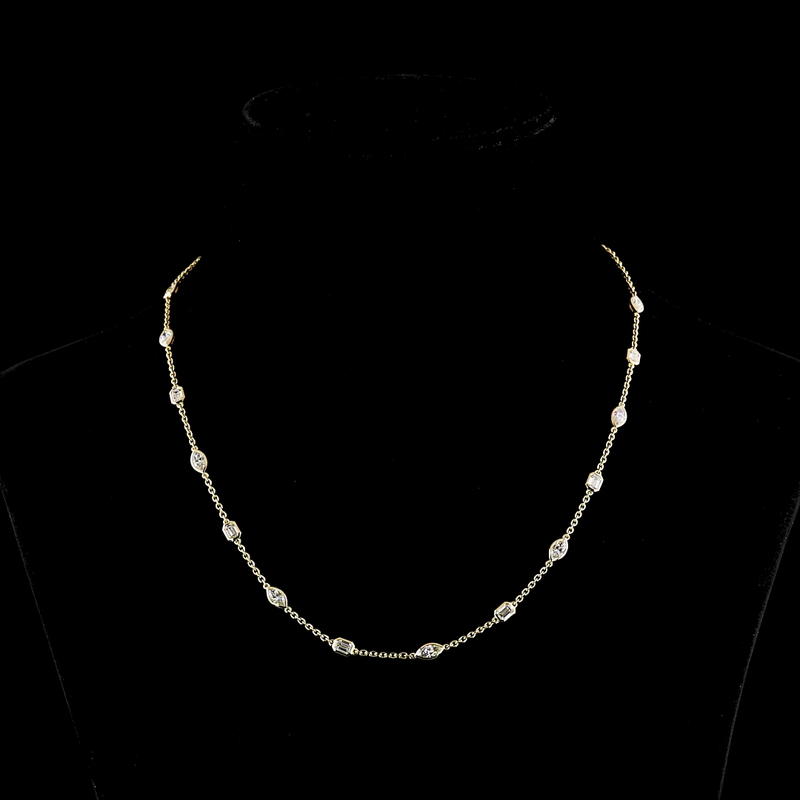 5ctw Bezel East West Marquise & Emerald Station Necklace