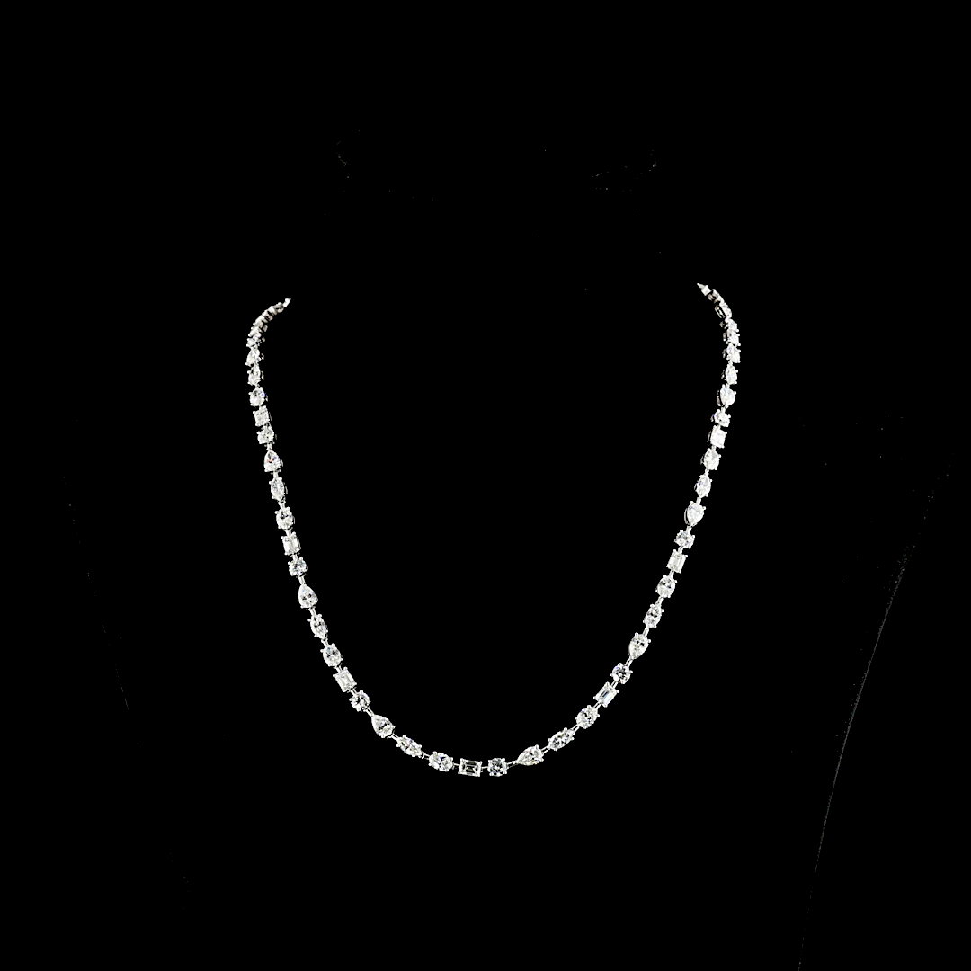 18ctw Prong East West Pear, Round & Emerald Station Necklace