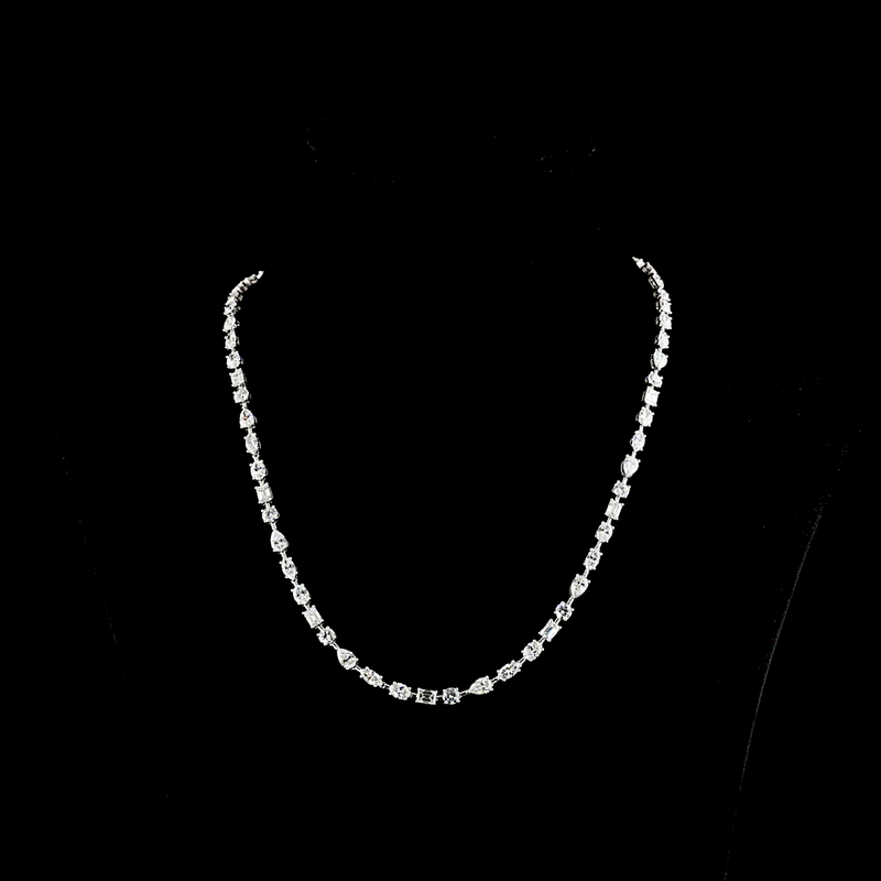 18ctw Prong East West Pear, Round & Emerald Station Necklace