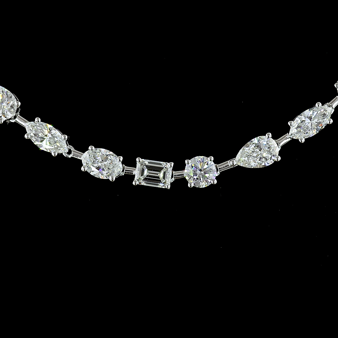 18ctw Prong East West Pear, Round & Emerald Station Necklace