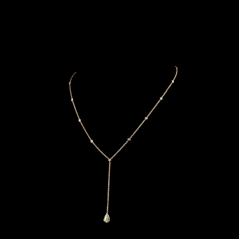 1-1/4ctw Prong Pear & Round Lariat Necklace