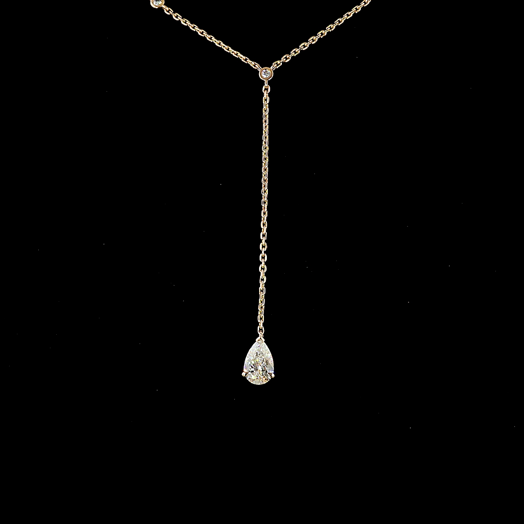 1-1/4ctw Prong Pear & Round Lariat Necklace