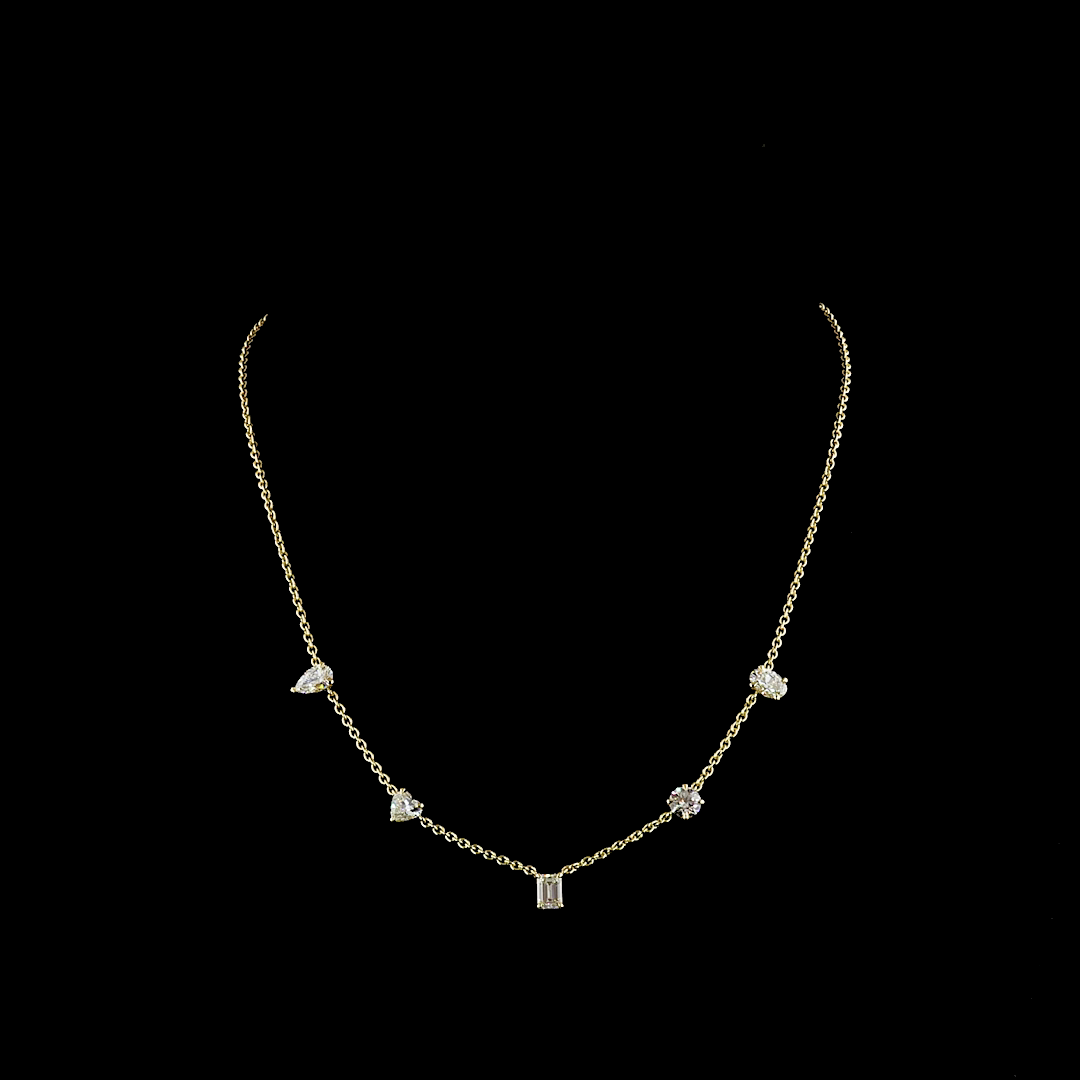 2-1/2ctw Prong Round, Heart, Pear & Emerald Station Necklace