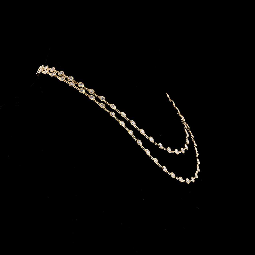 14ctw Bezel Round Double Strand Station Necklace