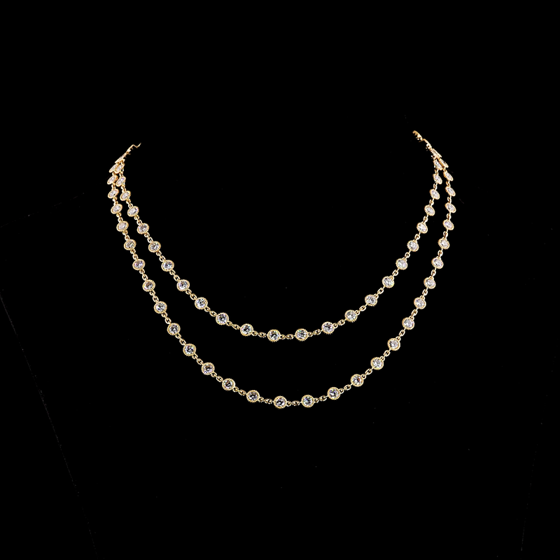 14ctw Bezel Round Double Strand Station Necklace