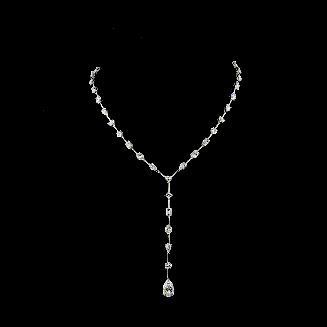 18ctw Prong Pear, Heart, Emerald & Oval Lariat Necklace