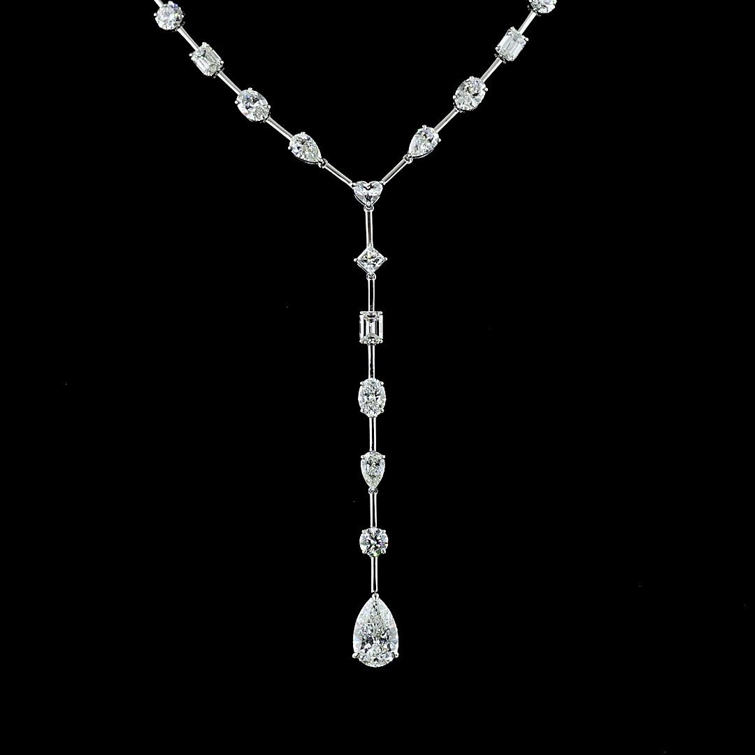 18ctw Prong Pear, Heart, Emerald & Oval Lariat Necklace