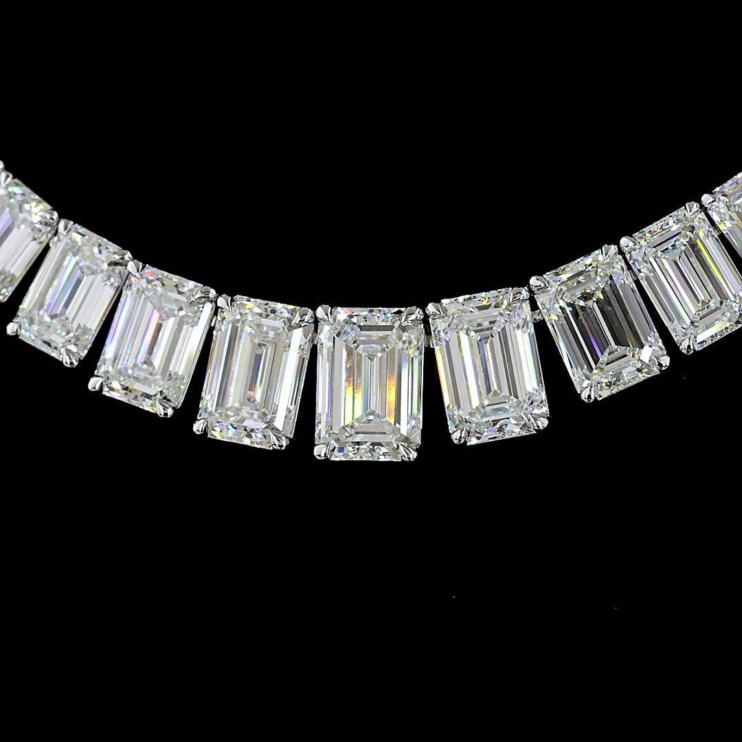 47ctw Prong Emerald Riviera Tennis Necklace