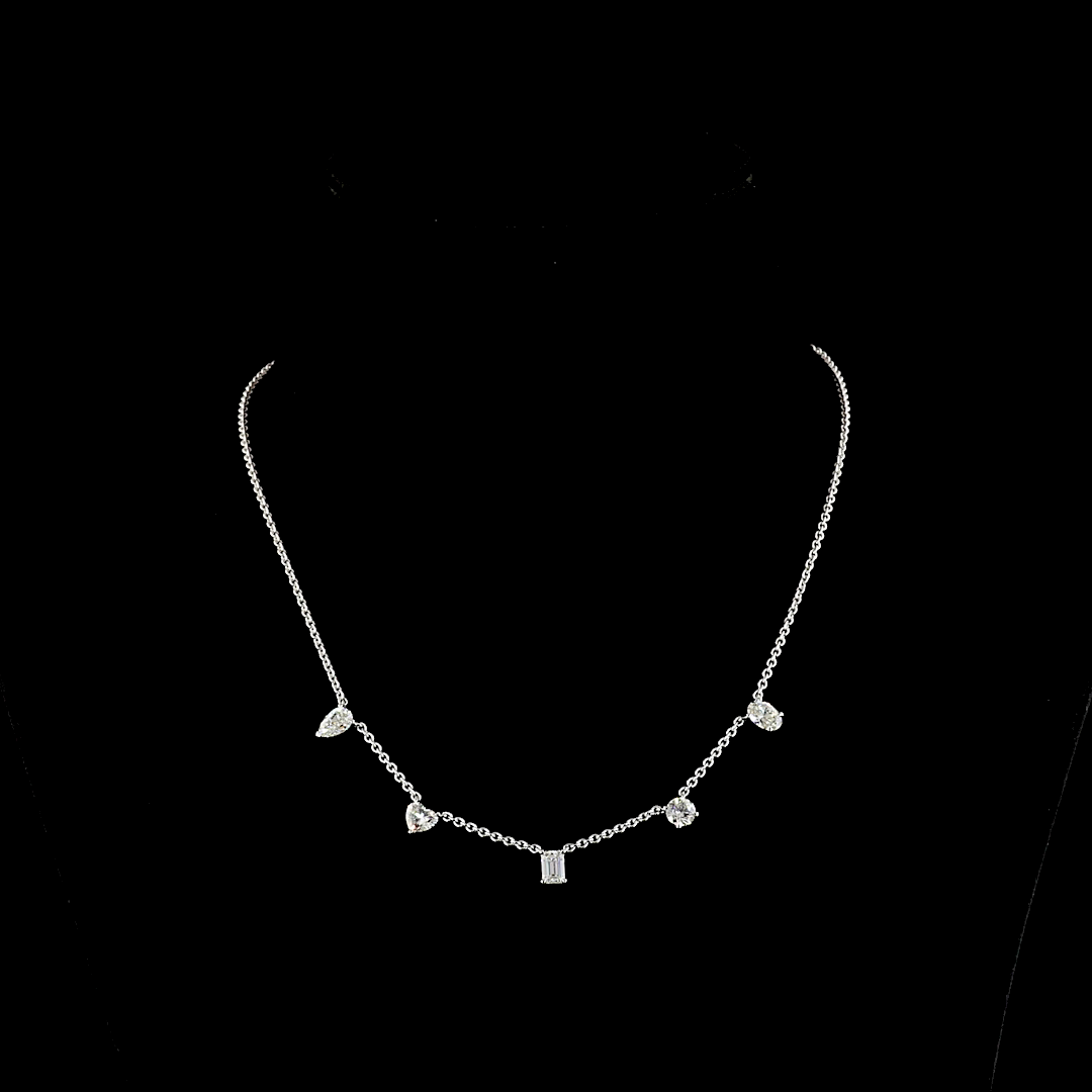 2-1/2ctw Prong Emerald, Heart & Round Station Necklace