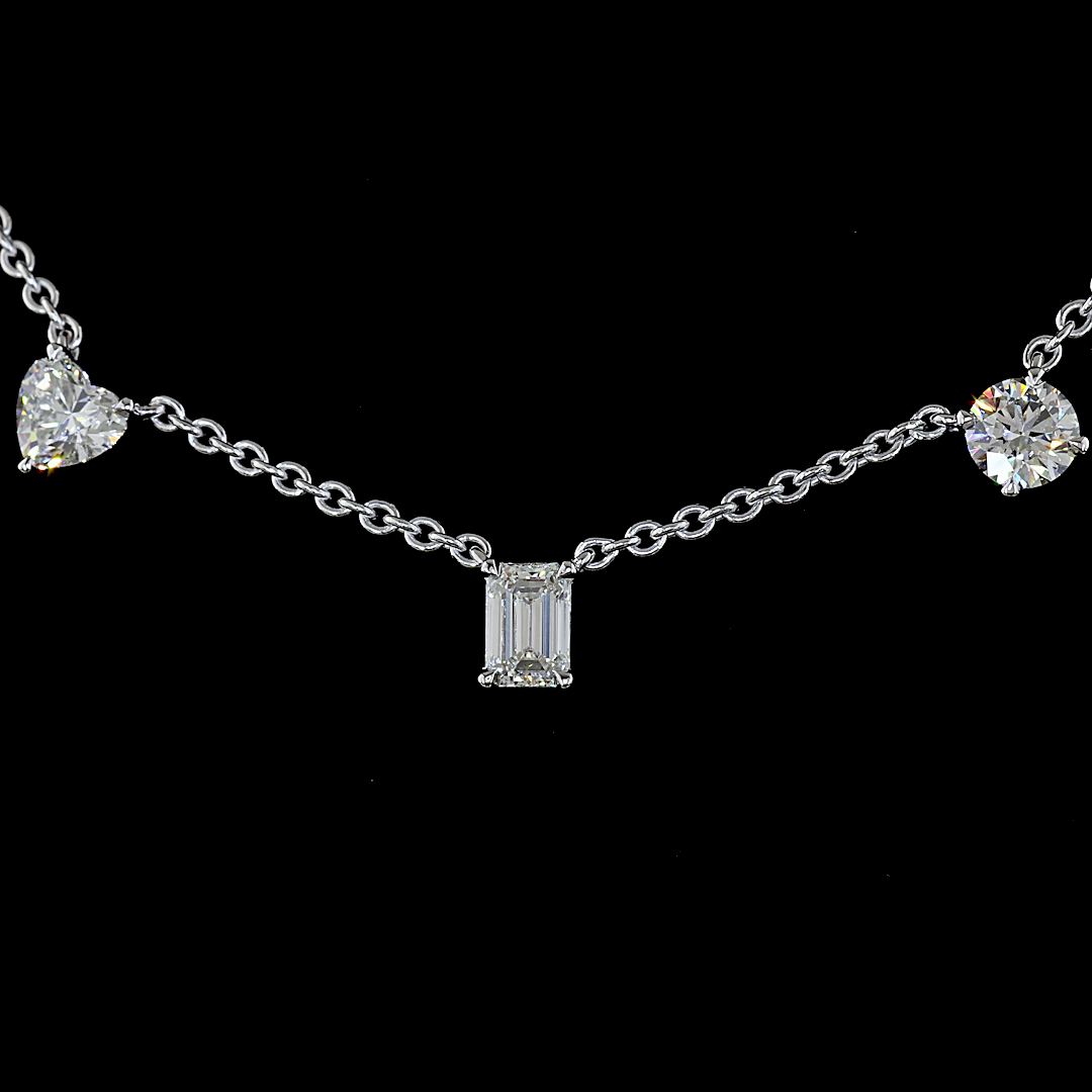 2-1/2ctw Prong Emerald, Heart & Round Station Necklace