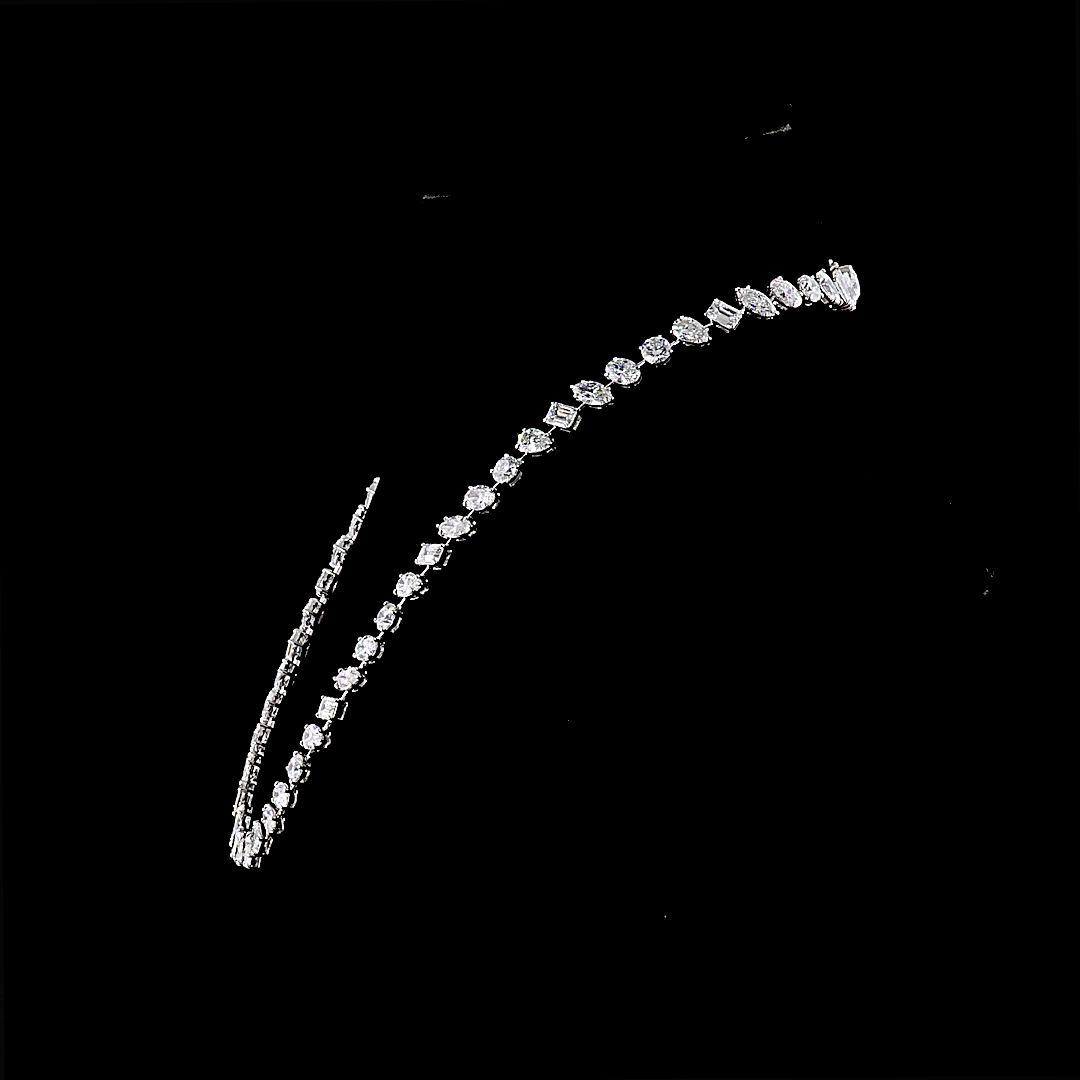 44ctw Prong Inclined Emerald, Oval, Round & Marquise Station Necklace