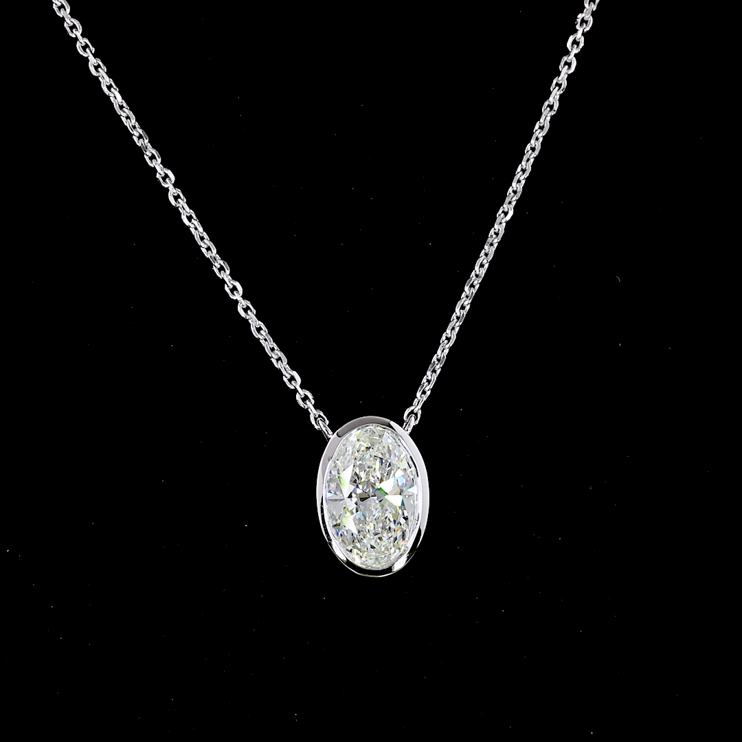 1-1/2ctw Bezel East West Oval Solitaire Pendant