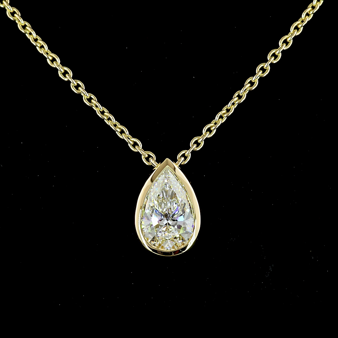 1-1/2ctw Bezel Pear Solitaire Pendant