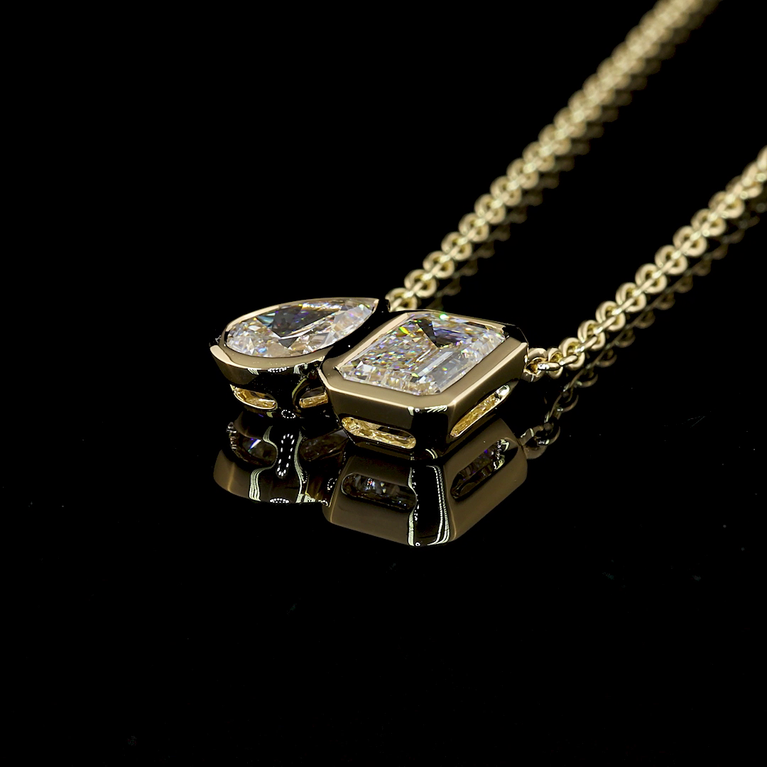 3ctw Bezel Emerald & Pear Toi et Moi Pendant