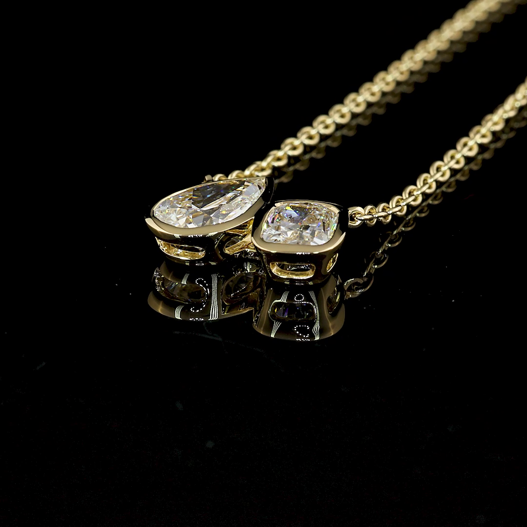 2-1/2ctw Bezel Pear & Cushion Toi et Moi Pendant