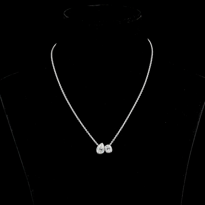 2-1/2ctw Bezel Pear & Cushion Toi et Moi Pendant